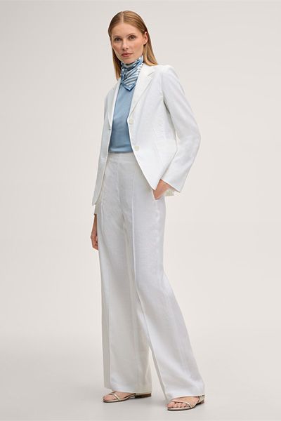 Mascara Leinen-Stretch Weiße Marlene Hose Weites Bein Hohe Taille