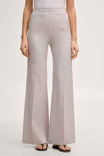 Stretch-Leinenmischung Marlenehose in Beige mit weitem Bein
