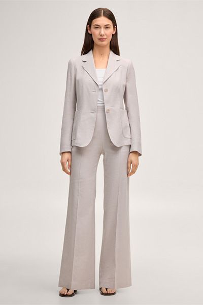 Stretch-Leinenmischung Marlenehose in Beige mit weitem Bein