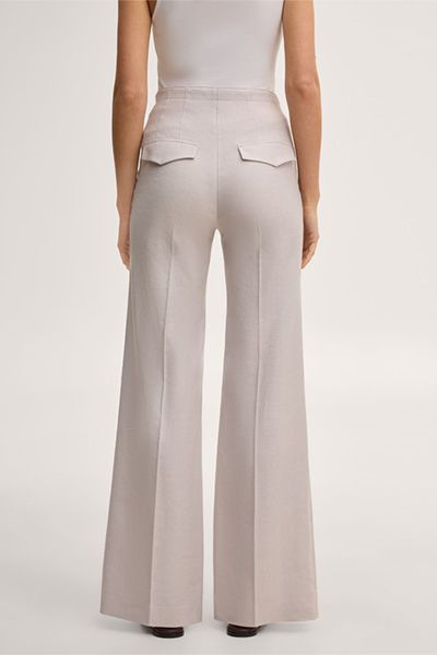 Stretch-Leinenmischung Marlenehose in Beige mit weitem Bein