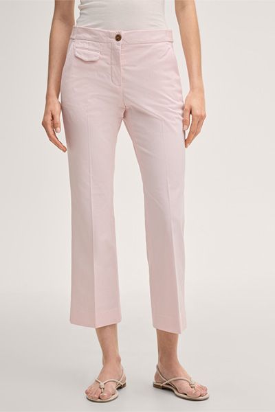 Chino Baumwoll-Stretch Cropped Hose in Rosa mit Knopfdetail