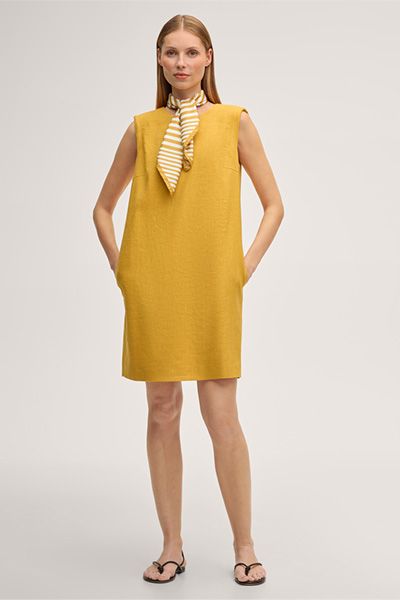 Leinenstretch-Eggshape-Kleid in Mini-Länge in Gelb