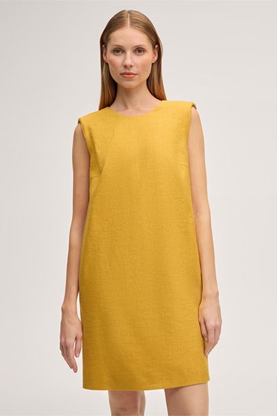 Leinenstretch-Eggshape-Kleid in Mini-Länge in Gelb