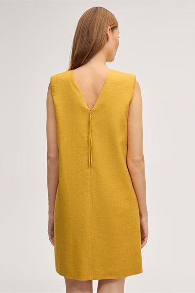 Leinenstretch-Eggshape-Kleid in Mini-Länge in Gelb
