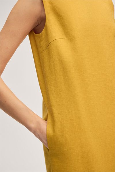 Leinenstretch-Eggshape-Kleid in Mini-Länge in Gelb