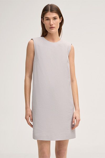 Leinenstretch-Eggshape-Kleid in Mini-Länge in Beige