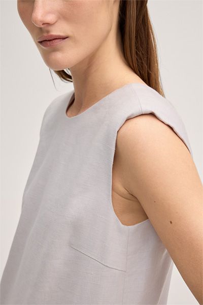 Leinenstretch-Eggshape-Kleid in Mini-Länge in Beige