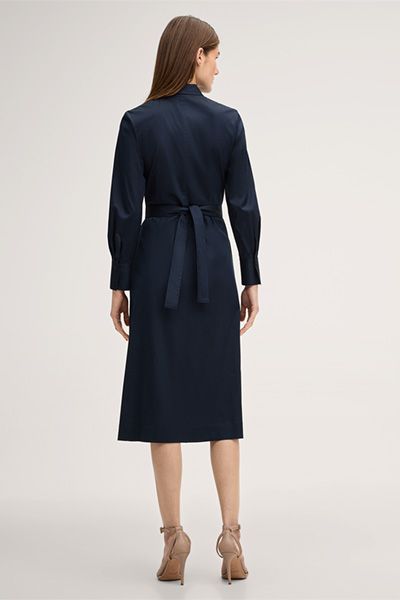Baumwoll-Stretch-Midi-Hemdblusenkleid mit Kragen in Marineblau
