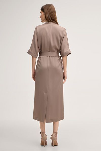Elegantes Crêpe-Midi-Kaftankleid mit Gürtel in Taupe