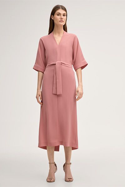Crêpe Kaftan Midikleid mit Gürtel in Rosa