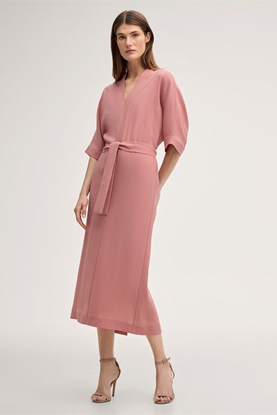 Crêpe Kaftan Midikleid mit Gürtel in Rosa
