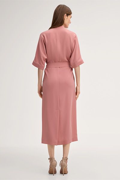 Crêpe Kaftan Midikleid mit Gürtel in Rosa