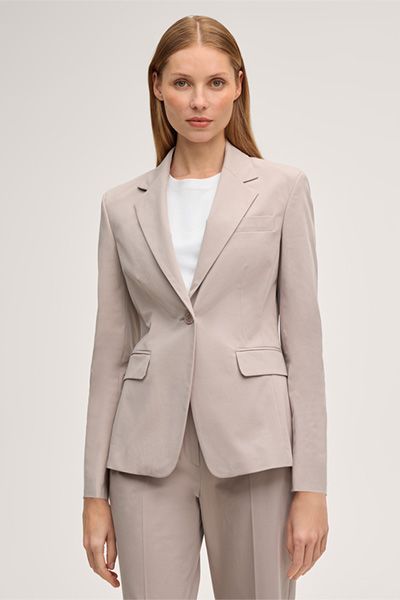 Baumwollstretch-Gabardine-Blazer in Taupe Ein-Knopf-Verschluss Klassische Passform