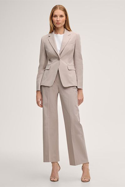 Baumwollstretch-Gabardine-Blazer in Taupe Ein-Knopf-Verschluss Klassische Passform