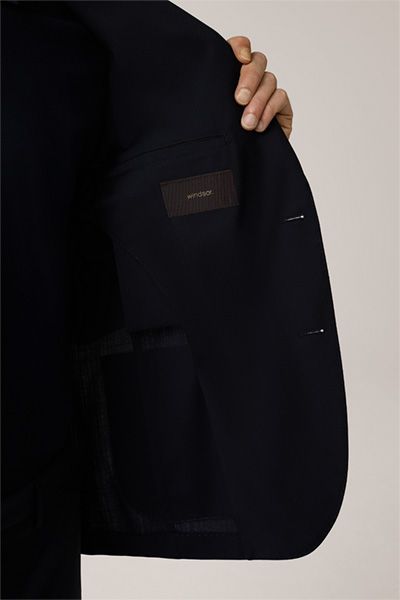 Windsor Marineblaues Woll-Travel-Sakko Klassisch Geschnitten Zwei-Knopf-Revers