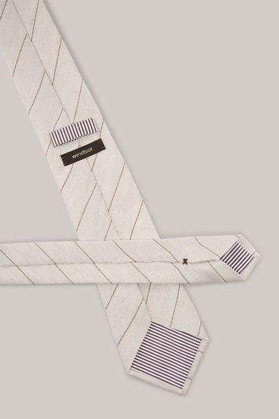 Windsor Beige Gestreifte Krawatte aus Seide, Leinen und Baumwollmischung