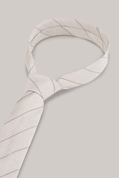 Windsor Beige Gestreifte Krawatte aus Seide, Leinen und Baumwollmischung