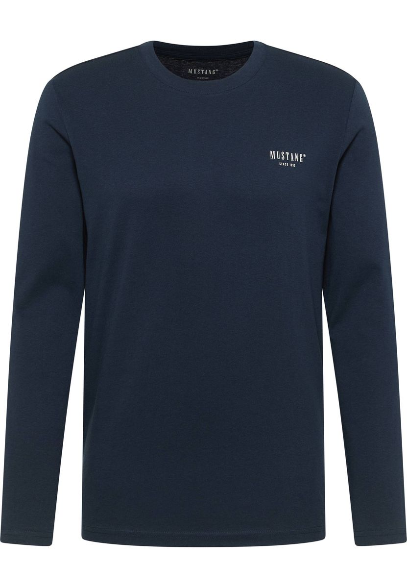 Marineblaues Baumwoll Langarm Logo T-Shirt