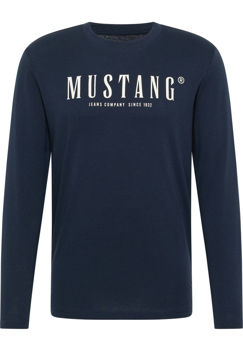 Marineblaues Baumwoll Langarm Logo T-Shirt