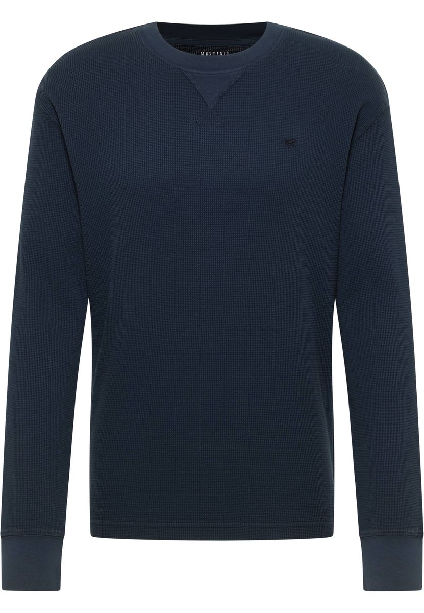 Marineblaues Waffelstrick Langarmshirt