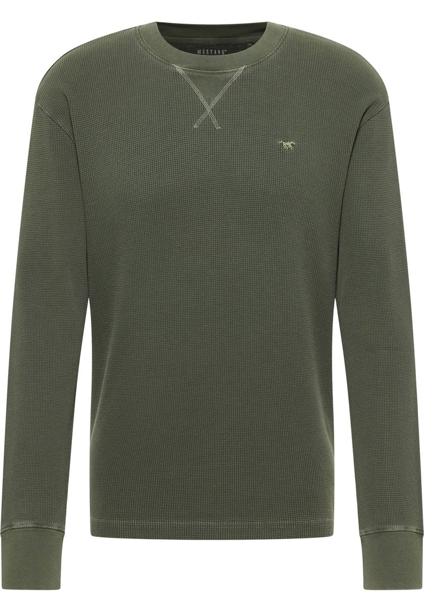 Khaki Waffelstrick Langarmshirt