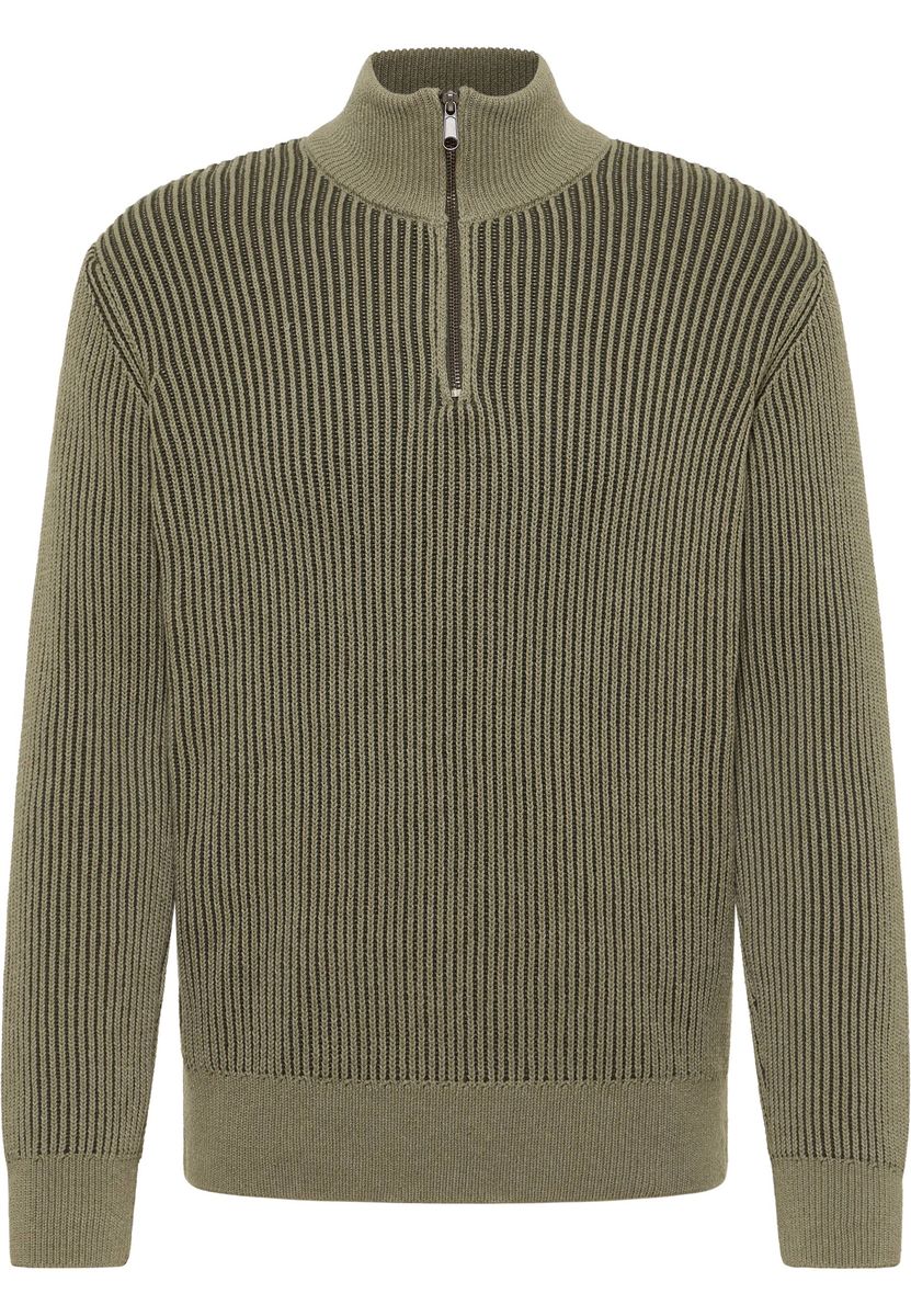 Gerippter Strickpullover mit halbem Reißverschluss
