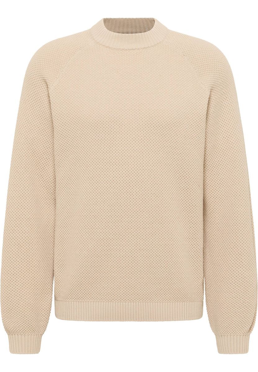 Strukturierter Baumwoll Strickpullover mit Rundhalsausschnitt