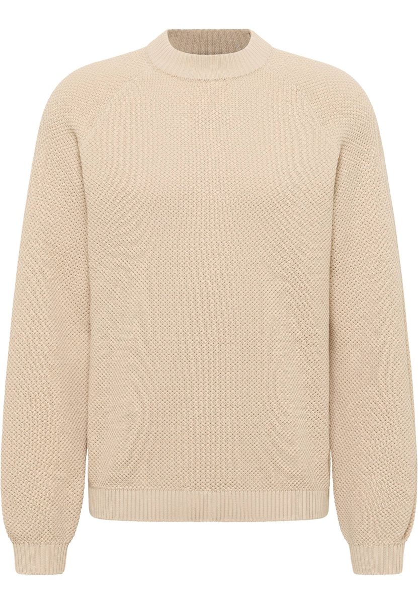 Strukturierter Baumwoll Strickpullover mit Rundhalsausschnitt