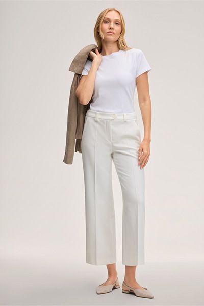 Klassisches weißes Interlock-T-Shirt aus Baumwolle mit Rundhalsausschnitt und kurzen Ärmeln