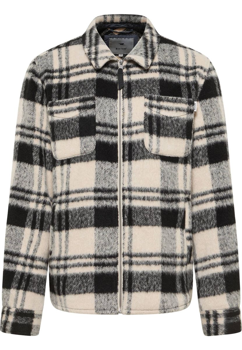 Karo Wollmischung Overshirt mit Reißverschluss