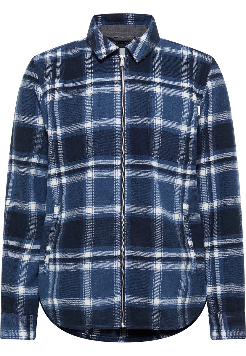 Karo Wollmischung Overshirt mit Reißverschluss