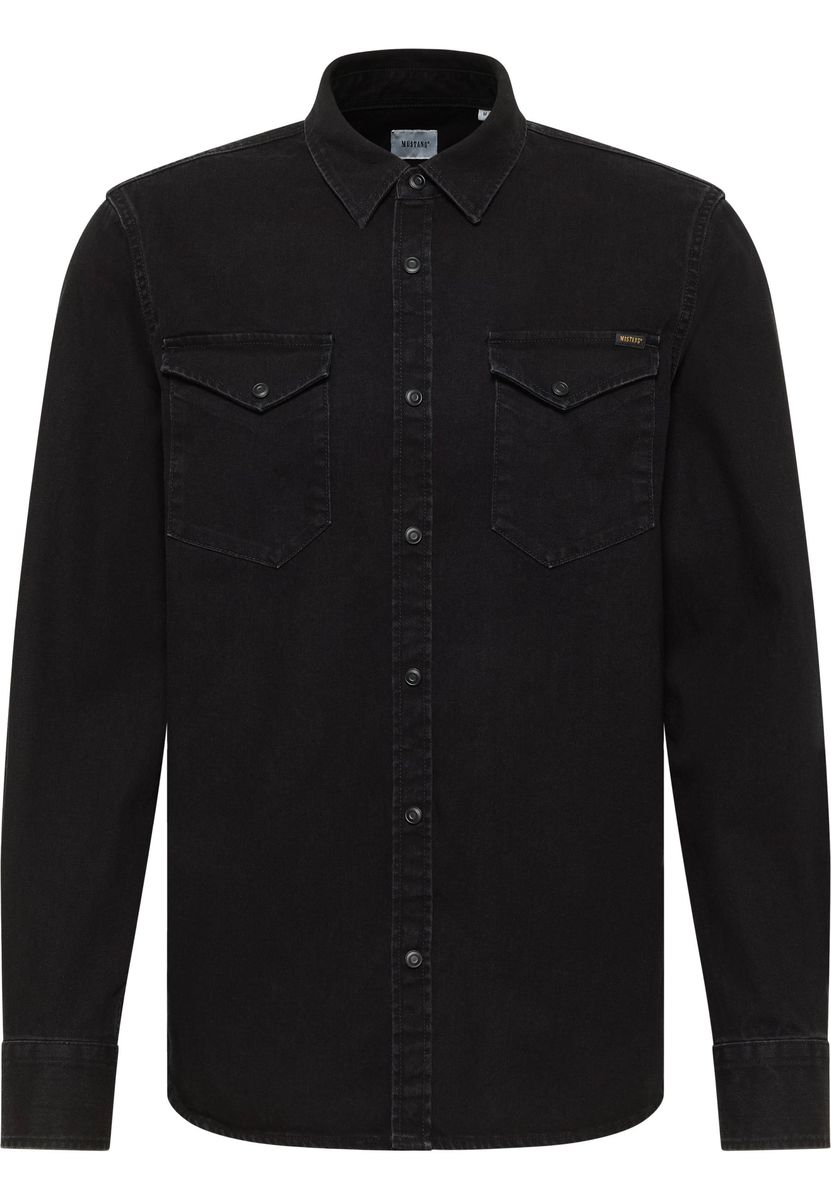 Klassisches schwarzes Langarm-Jeanshemd