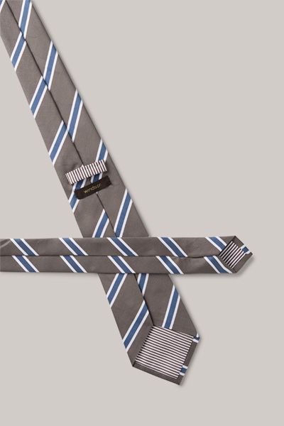 Windsor Gestreifte Krawatte aus Taupe Baumwoll-Seidenmischung Klassisches Design