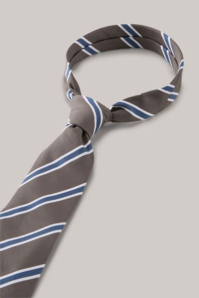 Windsor Gestreifte Krawatte aus Taupe Baumwoll-Seidenmischung Klassisches Design