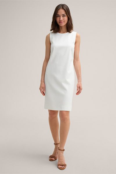 Marc Cain Ärmelloses Crêpe Shift Kleid Ecru H-Linien Silhouette