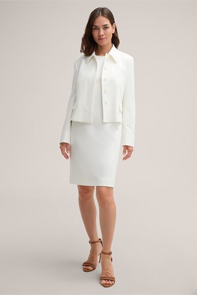 Marc Cain Ärmelloses Crêpe Shift Kleid Ecru H-Linien Silhouette