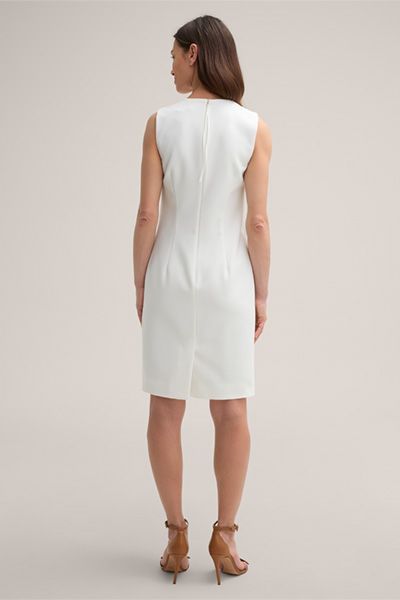 Marc Cain Ärmelloses Crêpe Shift Kleid Ecru H-Linien Silhouette