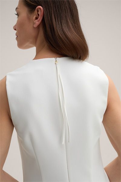 Marc Cain Ärmelloses Crêpe Shift Kleid Ecru H-Linien Silhouette