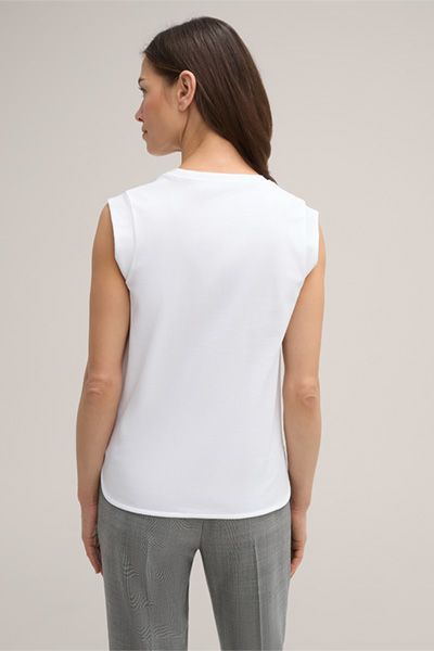 Marc Cain Baumwoll-Interlock Weißes Ärmelloses T-Shirt mit Rundhalsausschnitt