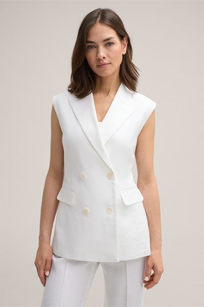 Weiße Leinenmischung Zweireiher Blazer Weste Ärmellose Jacke
