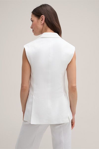 Weiße Leinenmischung Zweireiher Blazer Weste Ärmellose Jacke
