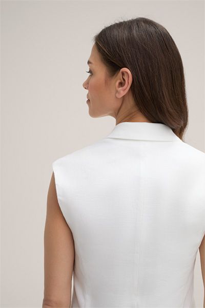 Weiße Leinenmischung Zweireiher Blazer Weste Ärmellose Jacke