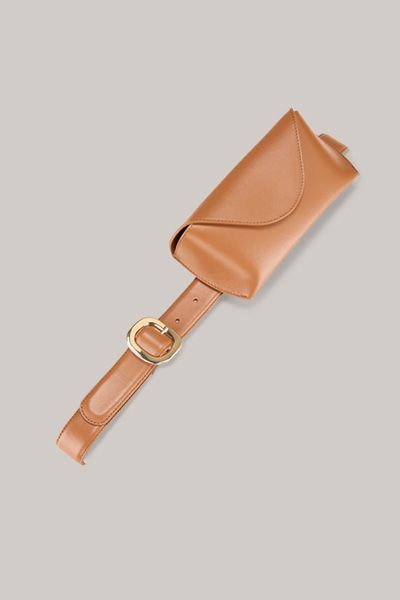 Nappaledergürtel mit abnehmbarer Tasche in Braun und Gold