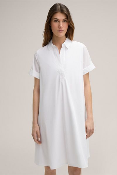 A-Linien-Midikleid aus Baumwoll-Popeline mit Polokragen in Weiß