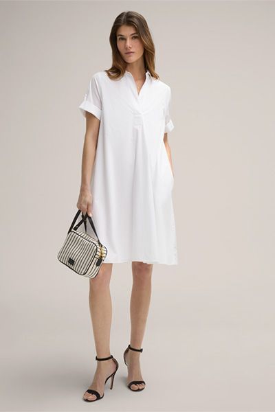 A-Linien-Midikleid aus Baumwoll-Popeline mit Polokragen in Weiß