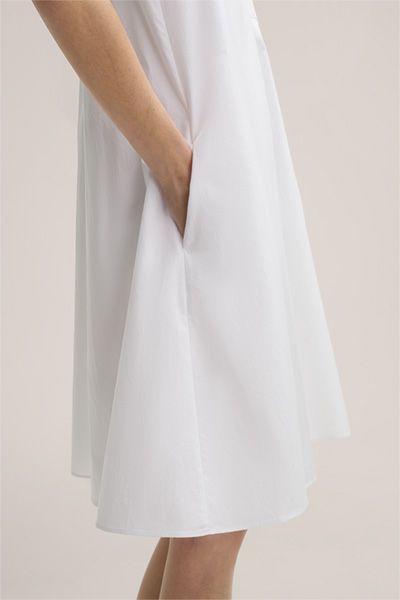 A-Linien-Midikleid aus Baumwoll-Popeline mit Polokragen in Weiß