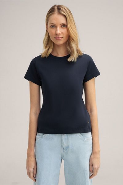 Baumwoll-Interlock T-Shirt in Marineblau mit kurzen Ärmeln
