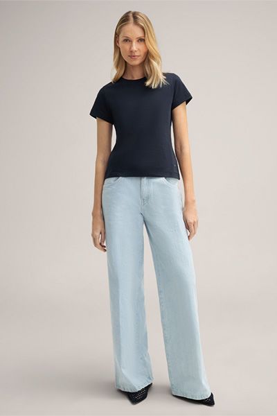 Baumwoll-Interlock T-Shirt in Marineblau mit kurzen Ärmeln