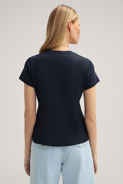 Baumwoll-Interlock T-Shirt in Marineblau mit kurzen Ärmeln