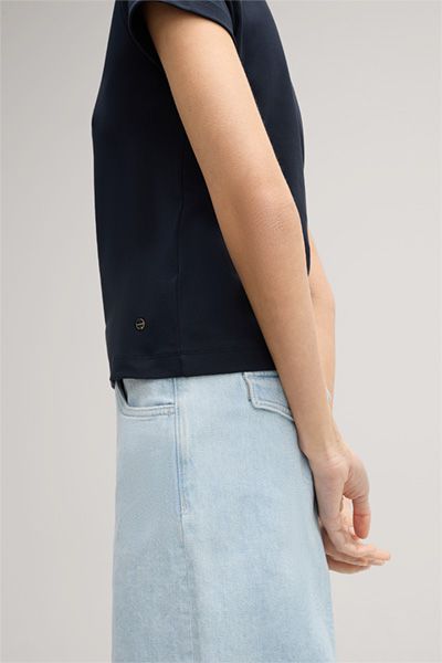 Baumwoll-Interlock T-Shirt in Marineblau mit kurzen Ärmeln